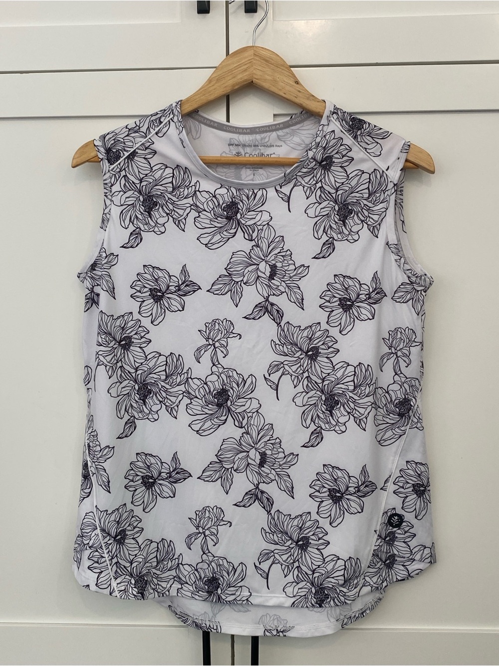 Coolibar White Tank Black & Floral UPF 50+ Stretch Golf Pickleball Tennis Small